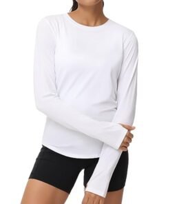 Alternative view of THE GYM PEOPLE Women's Long Sleeve Workout Shirts Athletic Crewneck Hiking Tops with Thumb Hole