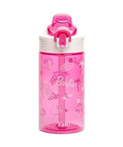 Alternative view of Zak Designs Barbie Sage Water Bottle For School or Travel, 16oz Durable Plastic Water Bottle With Straw, Handle, and Leak-Proof, Pop-Up Spout Cover...