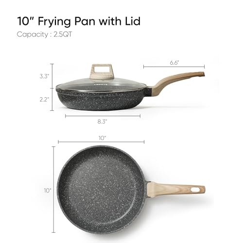 CAROTE Non Stick Frying Pan Skillet, Nonstick Granite Fry Pan with Glass Lid, Egg Pan Omelet Pans, Stone Cookware Chef's Pan, PFOA Free (Classic Gr... - Image 3