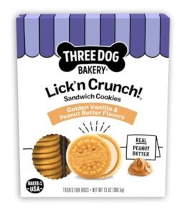 Alternative view of Three Dog Bakery Lick'n Crunch! Golden & Peanut Butter Dog Sandwich Cookies - Crunchy Vanilla & Creamy Peanut Butter Flavored Dog Treats, Cookies f...