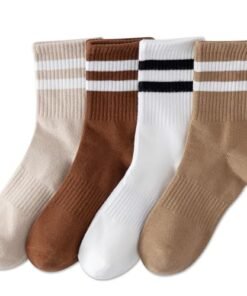Alternative view of YUWELL Womens Striped Crew Socks, Cotton Cozy Casual Socks for Women 4 Pairs, Size 5-10