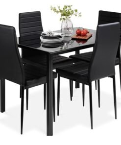 Alternative view of Best Choice Products 5-Piece Glass Dining Set, Modern Kitchen Table Furniture for Dining Room, Dinette, Compact Space-Saving w/Glass Tabletop, 4 Up...