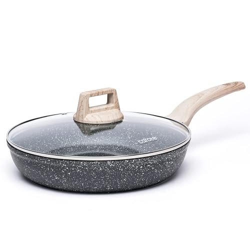 CAROTE Non Stick Frying Pan Skillet, Nonstick Granite Fry Pan with Glass Lid, Egg Pan Omelet Pans, Stone Cookware Chef's Pan, PFOA Free (Classic Gr... - Image 2