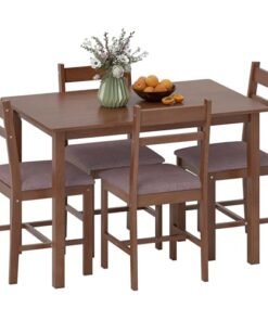 Alternative view of HOMCOM 5-Piece Solid Wood Dining Table Set for 4, Farmhouse Kitchen Table with Upholstered Chairs for Small Space, Dining Room, Breakfast Nook, Lig...