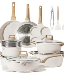 Alternative view of CAROTE 21Pcs Pots and Pans Set, Nonstick Cookware Sets, White Granite Induction Cookware Non Stick Cooking Set w/Frying Pans & Saucepans(PFOS, PFOA...