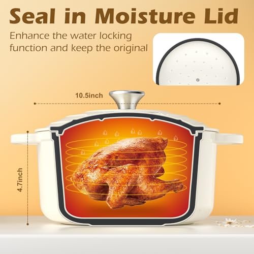 Enameled Cast Iron Dutch Oven - Umite Chef 5QT Pot with Lid & Cotton Potholders - Heavy-Duty Cookware for Bread Baking, Braising, Stews, Roasting(C... - Image 6