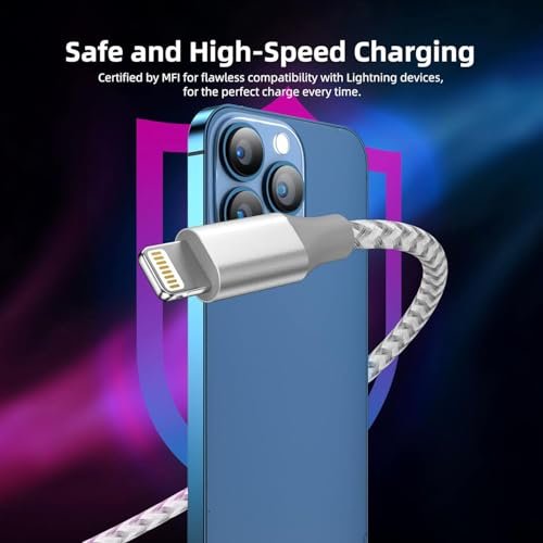 iPhone Charger 3 Pack 10 ft Apple MFi Certified Lightning Nylon Braided Cable Fast Charging Cord Compatible with iPhone 13 12 11 Pro Max XR XS X 8 ... - Image 5
