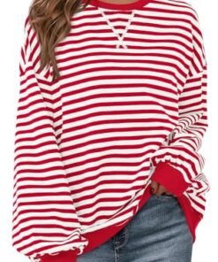 Alternative view of PRETTYGARDEN Womens Striped Oversized Sweatshirt Color Block Crew Neck Long Sleeve Casual Loose Pullover Top Y2K Clothes