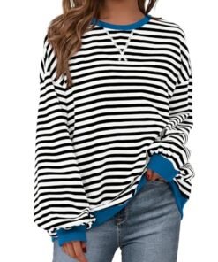 Alternative view of PRETTYGARDEN Womens Striped Oversized Sweatshirt Color Block Crew Neck Long Sleeve Casual Loose Pullover Top Y2K Clothes