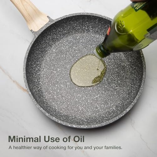 CAROTE Non Stick Frying Pan Skillet, Nonstick Granite Fry Pan with Glass Lid, Egg Pan Omelet Pans, Stone Cookware Chef's Pan, PFOA Free (Classic Gr... - Image 7
