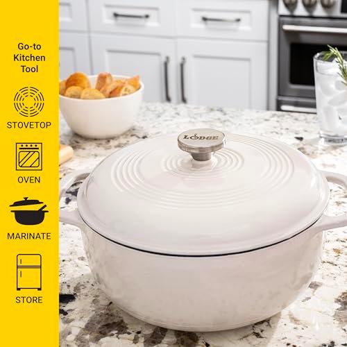 Lodge Essential Enamel Cast Iron Dutch Oven - Perfect for Bread Baking, Braising, Marinating & Slow Cooking - Features Moisture-Sealing Lid & Dual ... - Image 5