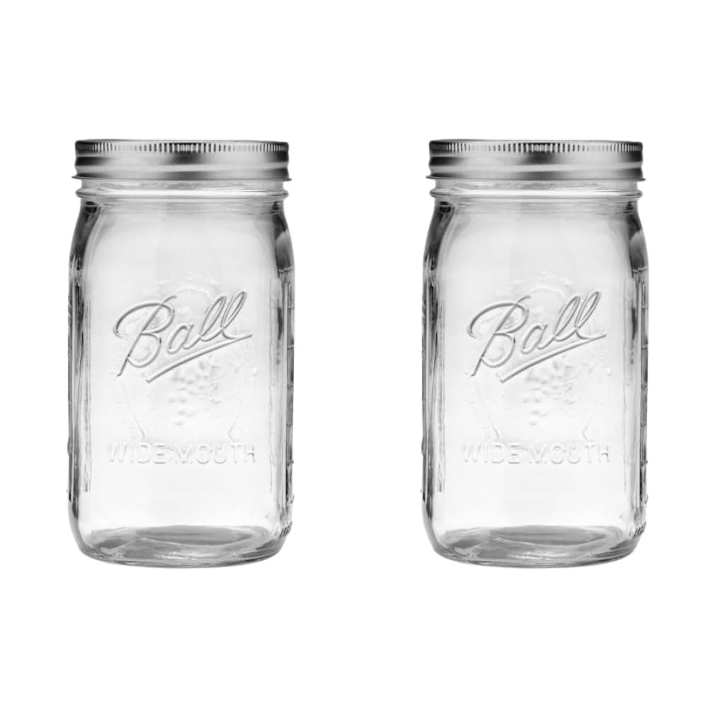 Ball Wide Mouth Glass Mason Jars with Lids and Bands, Used for Canning, Pickling, Juice, Jam, Jelly, Quart Size 32 Ounce
