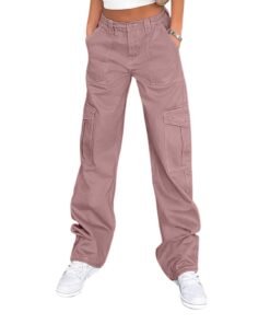 Lepunuo Cargo Pants for Women High Waisted Casual Pants Baggy Stretchy Wide Leg Y2K Streetwear with 6 Pockets