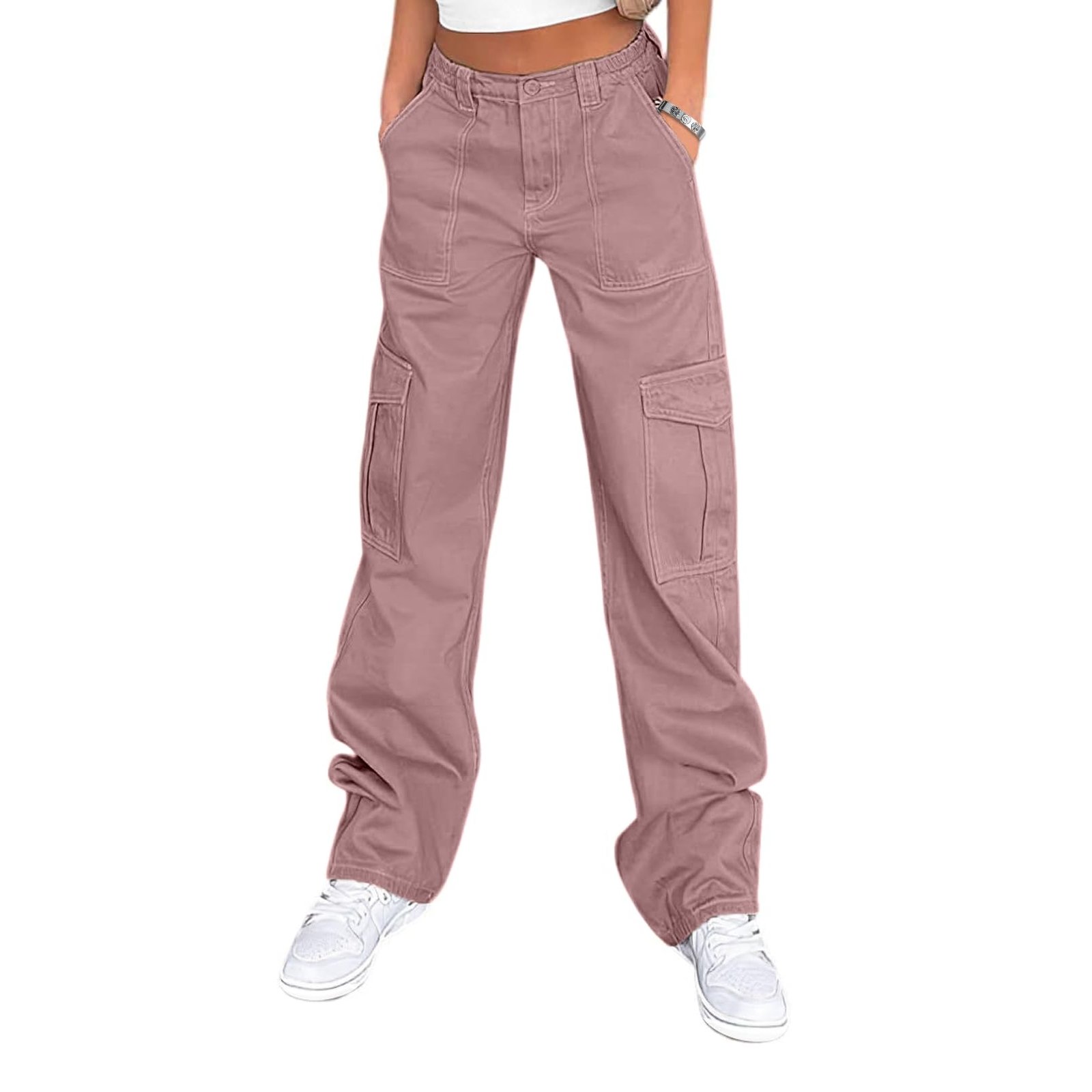 Lepunuo Cargo Pants for Women High Waisted Casual Pants Baggy Stretchy Wide Leg Y2K Streetwear with 6 Pockets