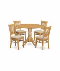 East West Furniture DLVA5-OAK-C 5 Piece Kitchen Table & Chairs Set Includes a Round Dining Room Table with Dropleaf and 4 Linen Fabric Upholstered ...
