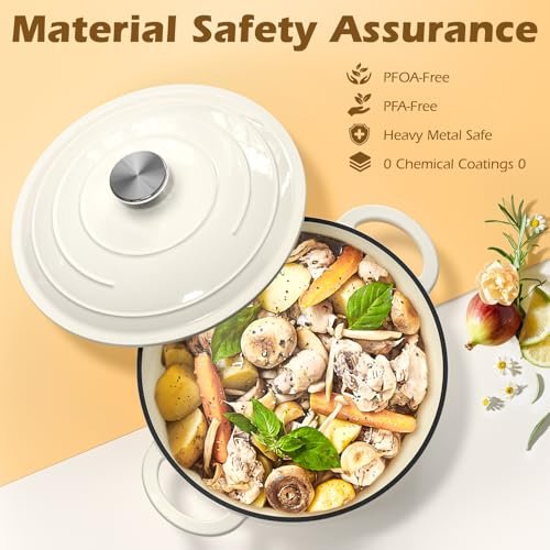 Enameled Cast Iron Dutch Oven - Umite Chef 5QT Pot with Lid & Cotton Potholders - Heavy-Duty Cookware for Bread Baking, Braising, Stews, Roasting(C... - Image 7