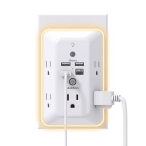 Surge Protector, Outlet Extender with Night Light, Addtam 5-Outlet Splitter and 4 USB Ports(1 USB C), Multi Plug Wall Outlet for Home Office Dorm R…