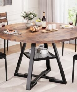 Alternative view of Round Dining Table for 4,Kitchen Dining Room Circle Dinner Pedestal Table,Space Saving Wood Kitchen & Dining Room Furniture (Vintage, 47In)