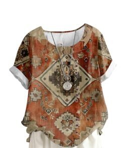 Alternative view of MARSVOVO Flower Blouse for Women Decorative Buttons Vintage Short Sleeve U Neck Oversize Loose Boho Top Women