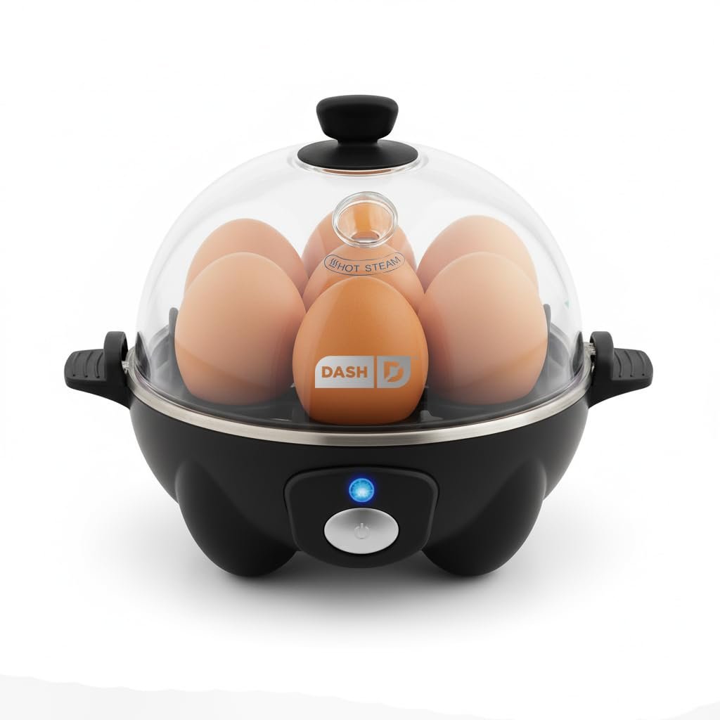 Dash Rapid Egg Cooker – Boiler, Poacher & Steamer – Includes Measuring & Recipe Guide – Dishwasher Safe – BPA Free – Holds 7 Eggs, Black