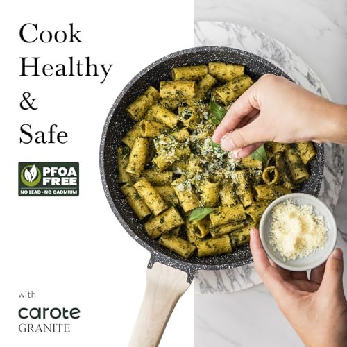 CAROTE Non Stick Frying Pan Skillet, Nonstick Granite Fry Pan with Glass Lid, Egg Pan Omelet Pans, Stone Cookware Chef's Pan, PFOA Free (Classic Gr... - Image 5