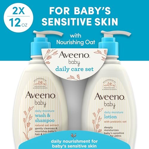 Aveeno Baby Daily Care Gift Set with Oat Extract & Prebiotic Oat, Contains Daily Moisturizing Body Lotion & Gentle 2-in-1 Baby Bath Wash & Shampoo,... - Image 8