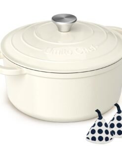 Enameled Cast Iron Dutch Oven - Umite Chef 5QT Pot with Lid & Cotton Potholders - Heavy-Duty Cookware for Bread Baking, Braising, Stews, Roasting(C...