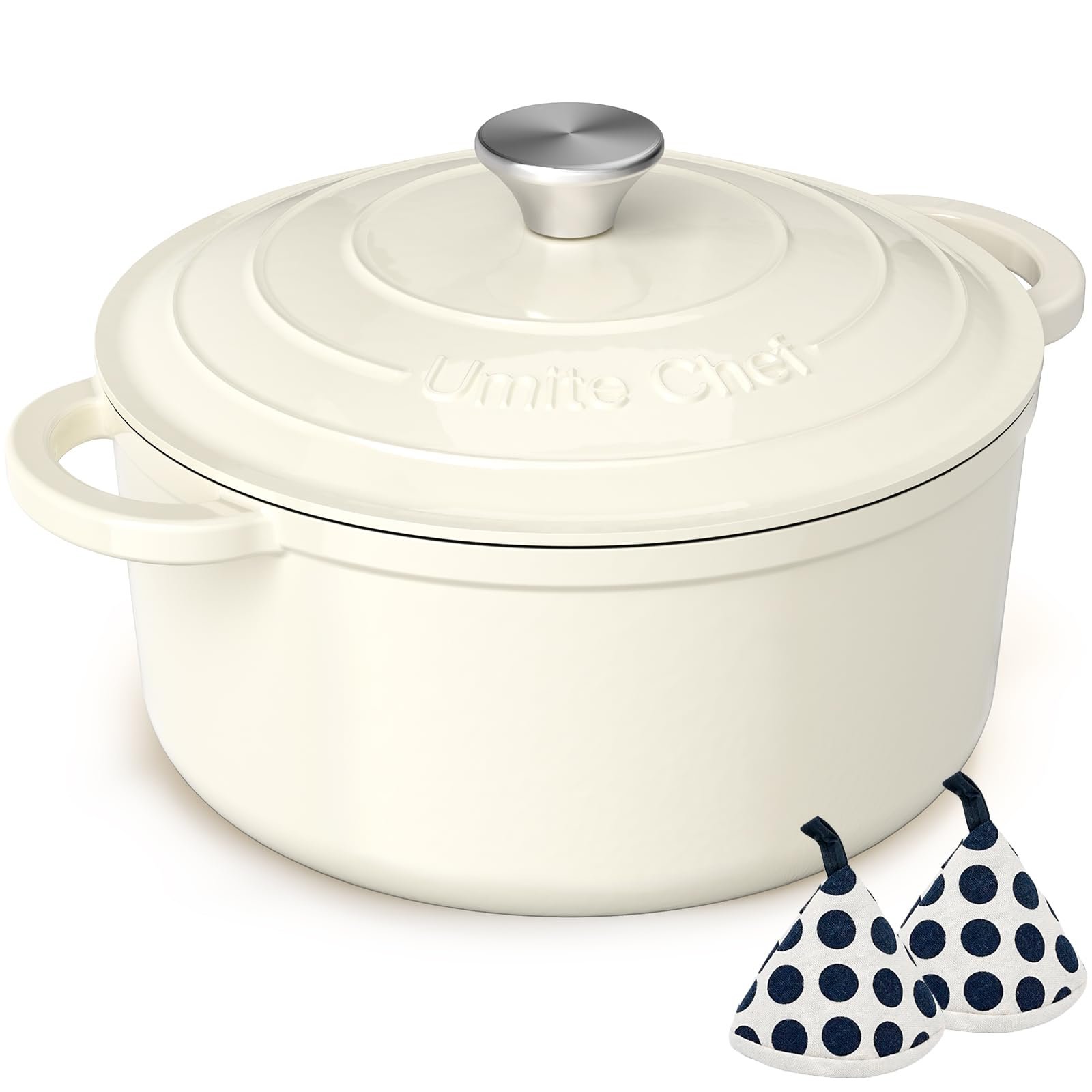 Enameled Cast Iron Dutch Oven - Umite Chef 5QT Pot with Lid & Cotton Potholders - Heavy-Duty Cookware for Bread Baking, Braising, Stews, Roasting(C...