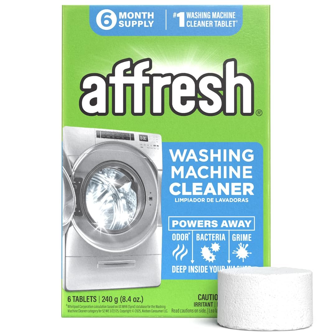 Affresh Washing Machine Cleaner, Helps Power Away Odor Causing Bacteria & Grime Deep Inside Pump, Valve & Hoses, 6 Time Release Tablets, 6 Month Su…