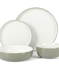 Sur La Table Kitchen Essentials 16 Piece Two-Tone Porcelain Chip and Scratch Resistant Dinnerware Plates and Bowls Set - Grey/White