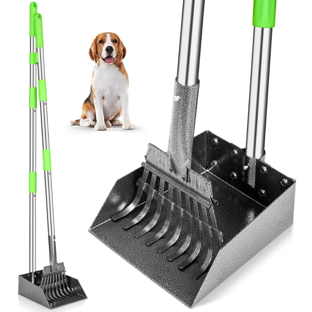 TOOGE Pooper Scooper, Dog Pooper Scooper Long Handle Stainless Metal Tray and Rake for Medium Small Dogs Heavy Duty Pet Supplies to Use for Grass, …