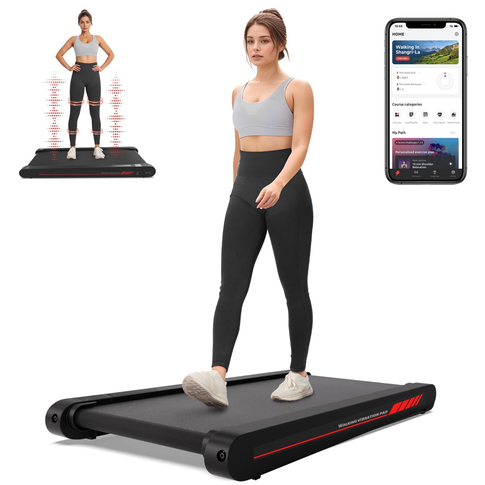 Sperax Walking Treadmill Pad with APP, 3 in 1 Under Desk Treadmill, 400W Low Noise Walking Vibration Pad with Remote Control,Portable Treadmills fo…