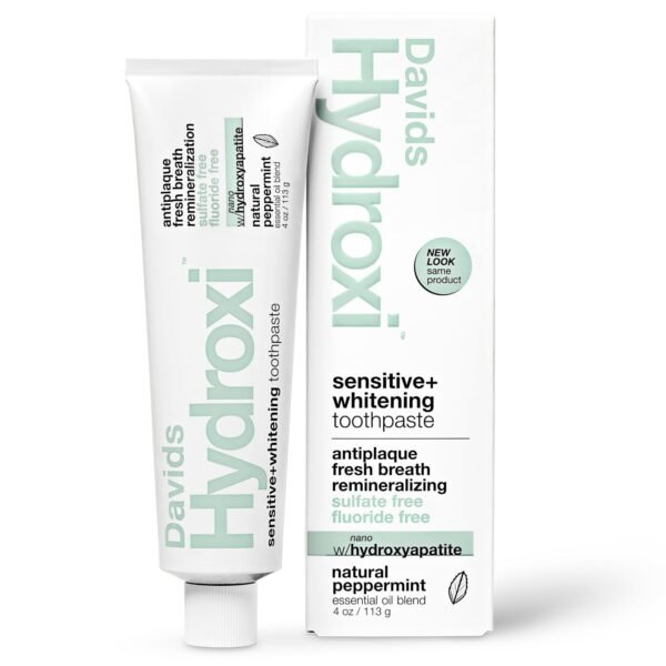 Davids Hydroxi Fluoride Free Nano Hydroxyapatite Toothpaste for Remineralizing, Sensitive Support, Whitening, Antiplaque, SLS Free, Natural Pepperm…