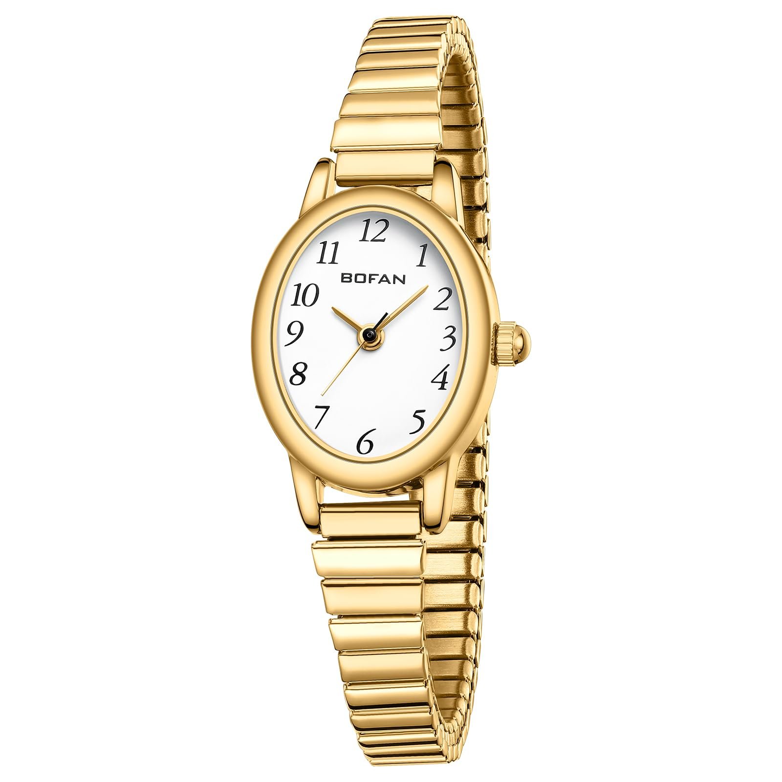 BOFAN Small Gold Watches for Women Easy Read Ladies Quartz Wrist Watch with Stainless Steel Expansion Band,Waterproof.