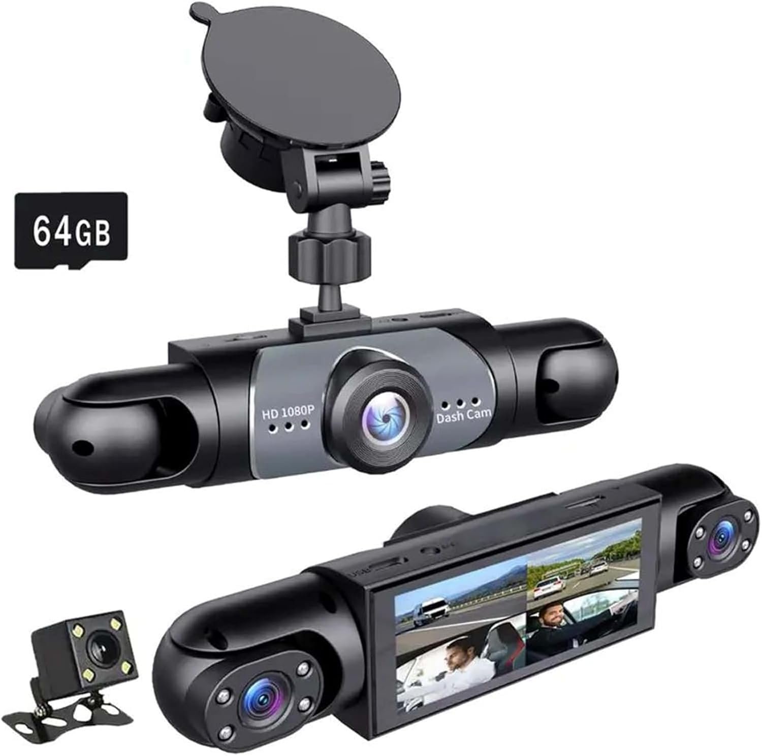 Saker Full View Car Dashcam System – 4K Front & 1080P Rear/Side Car Camera with Parking Mode, G-Sensor, Night Vision, Includes SD Card (64, GB)