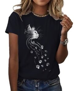 MARSVOVO Shirts for Women Cute Cat Graphic Crew Neck Short Sleeve Cotton Funny Causal Womens T Shirtst