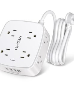 6 Ft Surge Protector Power Strip - 8 Widely Outlets with 4 USB Ports, 3 Side Outlet Extender with 6 Feet Extension Cord, Flat Plug, Wall Mount, Des...