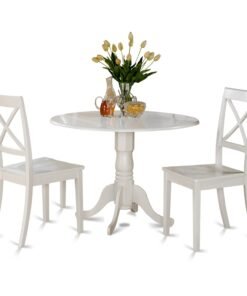 East West Furniture DLBO3-WHI-W 3 Piece Dining Room Table Set Contains a Round Kitchen Table with Dropleaf and 2 Dining Chairs, 42x42 Inch, Linen W...