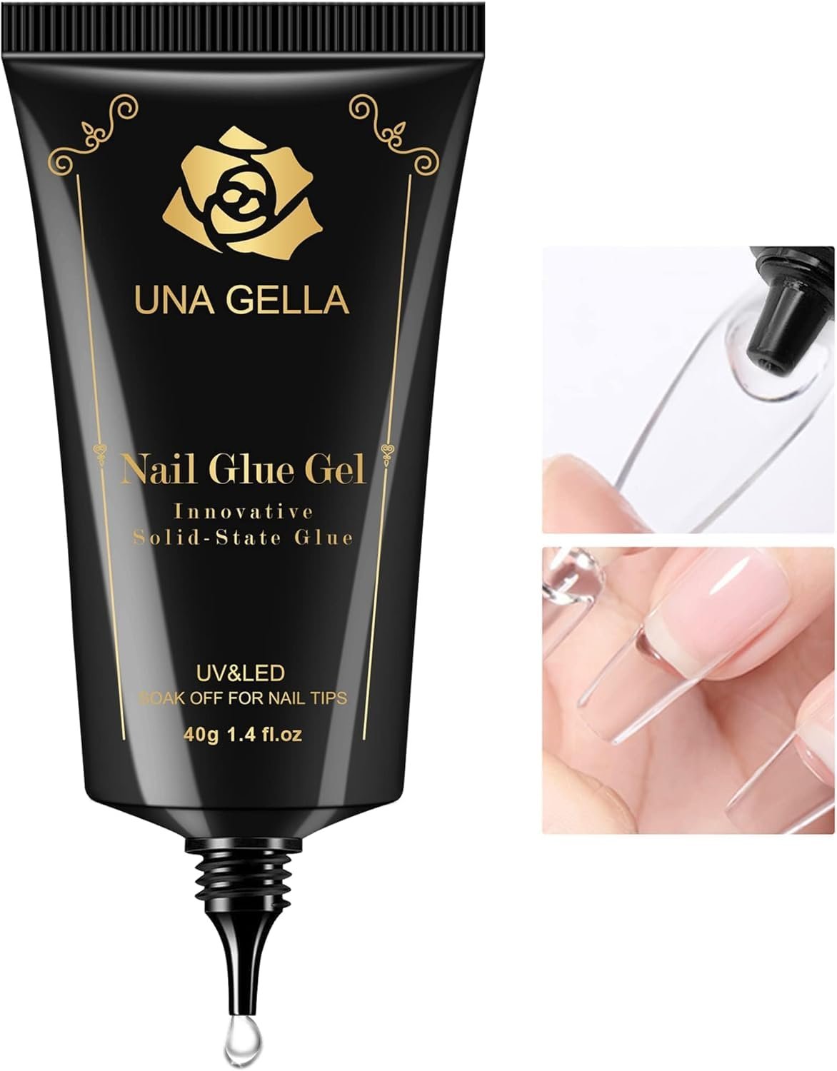 UNA GELLA Gel Nail Glue, Solid Nails Gl ue Gel 40g Lamp Curing Needed Soak Off G LUE Strong Nail G LUE G el for Acrylic Fake Nails Tips Extension P…