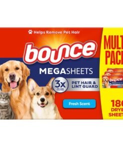 Bounce Pet Hair and Lint Guard Mega Dryer Sheets with 3X Pet Hair Fighters, Fresh Scent, 180 Count
