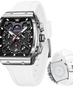 OLEVS Mens Watches Stylish Chronograph Waterproof Luminous Silicon Strap Multifunction Watches for Men Business White Men Wrist Watch