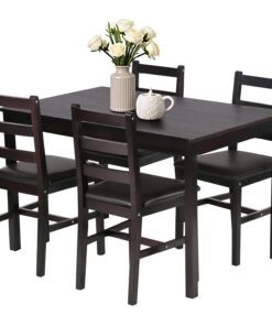 FDW | 5-Piece Solid Wood Dining Table Set for 4 | Brown | Space-Saving Design | Smooth Easy-to-Clean Surface | Pine Kitchen Table with Upholstered ...