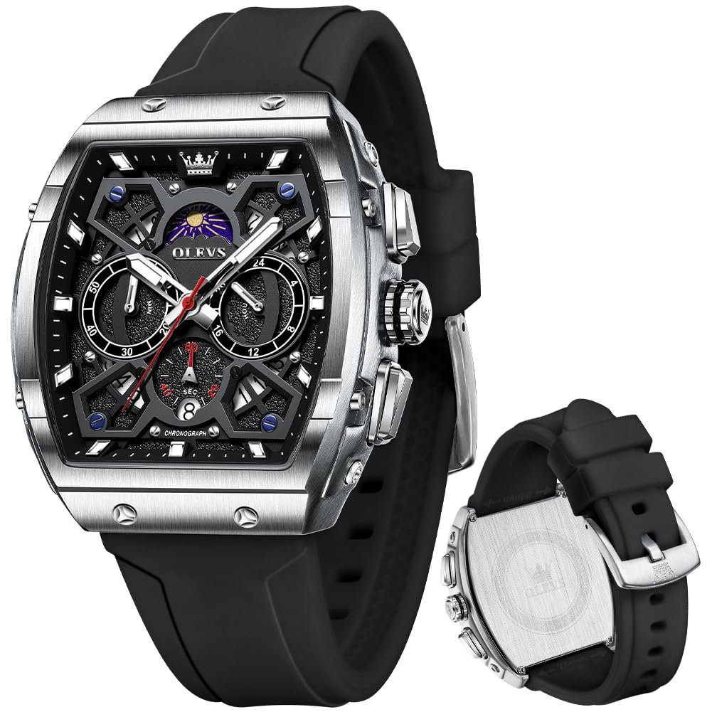 OLEVS Mens Watches Stylish Chronograph Waterproof Luminous Silicon Strap Multifunction Watches for Men Business White Men Wrist Watch