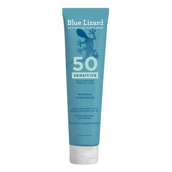 Blue Lizard Sensitive Mineral SPF 50 Sunscreen Lotion, 100% Mineral Sunscreen, UVA/UVB Protection, Infused with organic Aloe Vera, Soothes and Hydr…