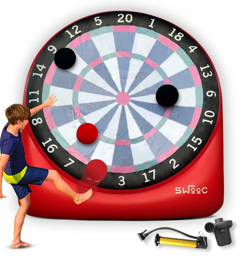 Swooc Games – Inflatable Giant Kick Darts (15+ Ways to Play) – Jumbo Soccer Dartboard w/Air Pump – Big Carnival Games – Giant Outdoor Games – Overs…