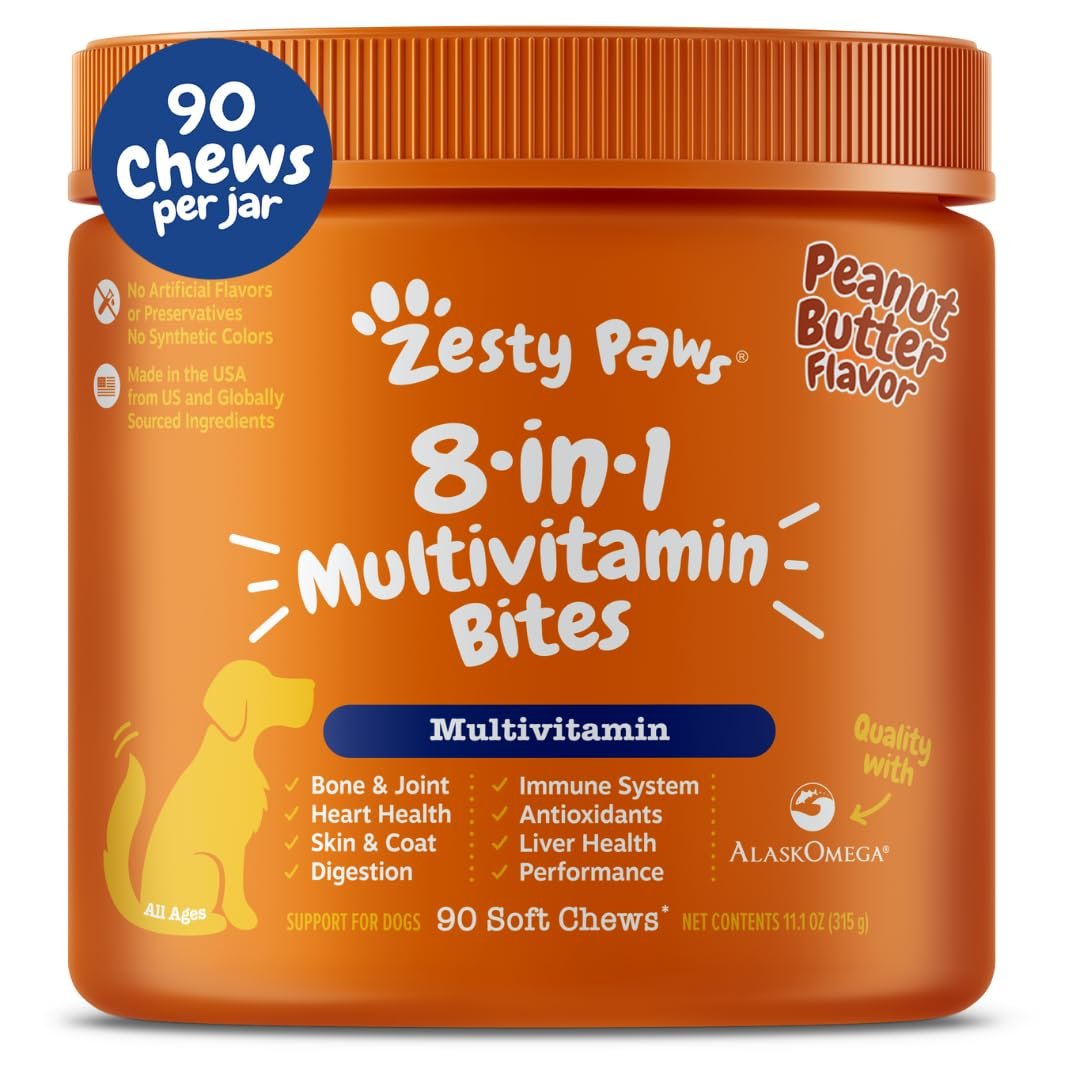 Zesty Paws Multivitamin Treats for Dogs, Glucosamine Chondroitin Joint Support + Digestive Enzymes & Probiotics, Grain Free Dog Vitamins and Supple…