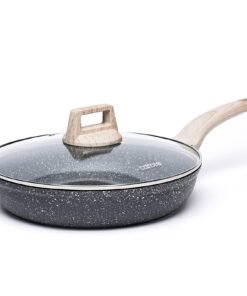 CAROTE Non Stick Frying Pan Skillet, Nonstick Granite Fry Pan with Glass Lid, Egg Pan Omelet Pans, Stone Cookware Chef's Pan, PFOA Free (Classic Gr...