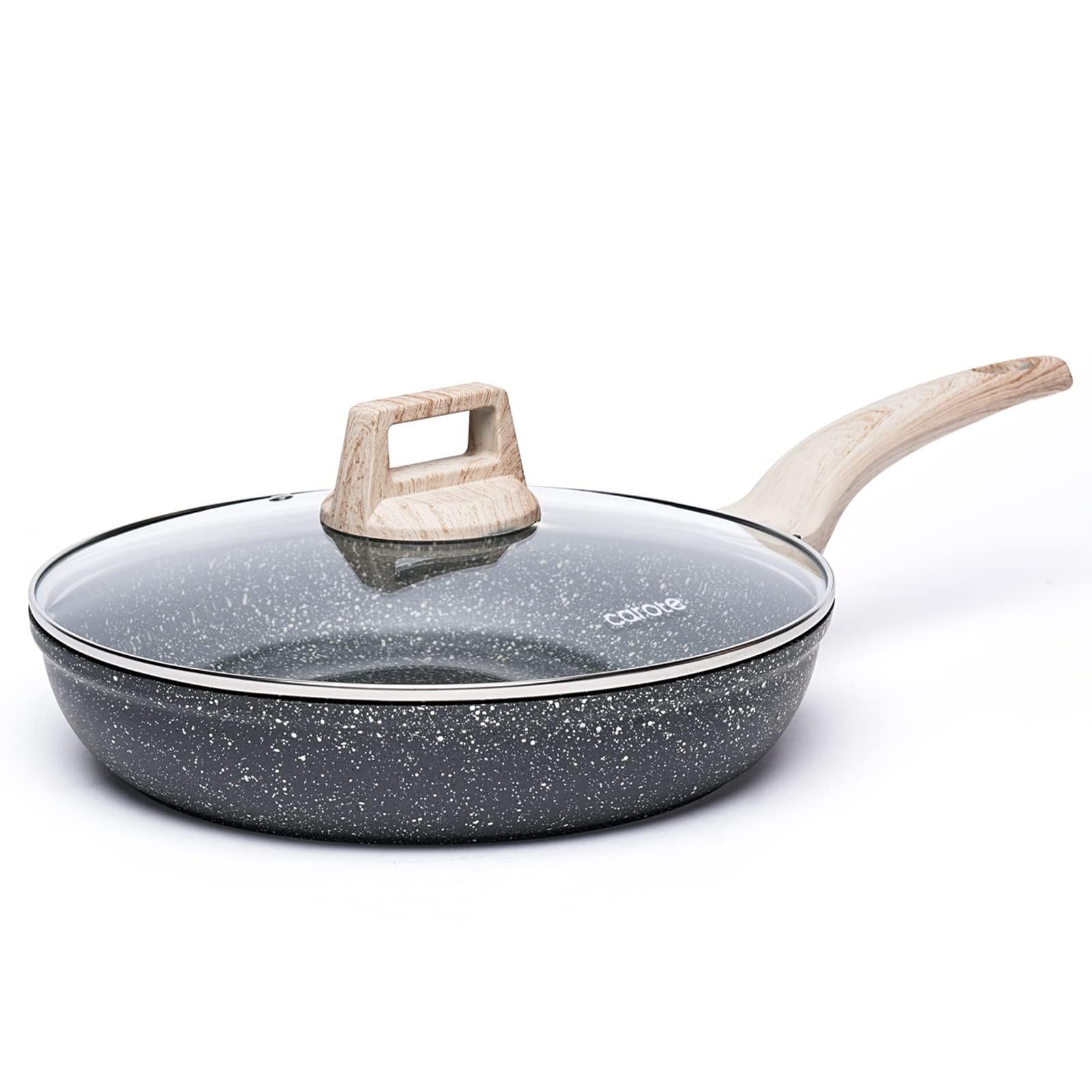 CAROTE Non Stick Frying Pan Skillet, Nonstick Granite Fry Pan with Glass Lid, Egg Pan Omelet Pans, Stone Cookware Chef's Pan, PFOA Free (Classic Gr...