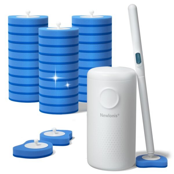 Newlonis® Disposable Toilet Brush with 32 Refills, Wall-Mounted Toilet Bowl Cleaning Wand, Toilet Brush and Holder Set