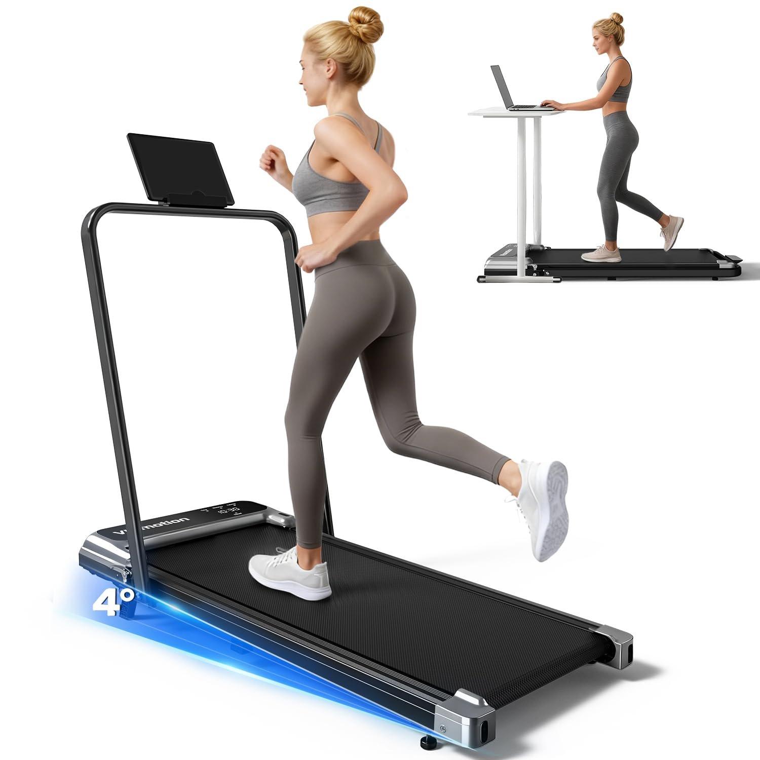 Walking Pad Treadmill with Handle Bar and Adjustable Incline, Compact Portable Treadmills for Home Office, 2.5HP Quiet Anti-Slip Under Desk Treadmi…